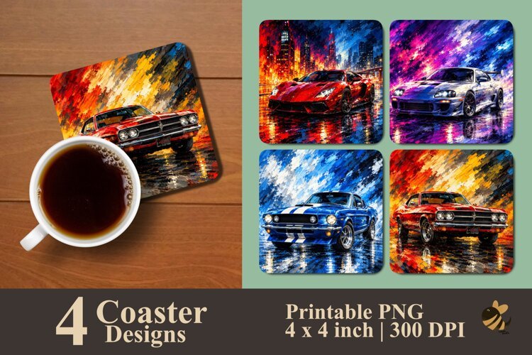 Car Painting Coaster Sublimation Designs example image 1