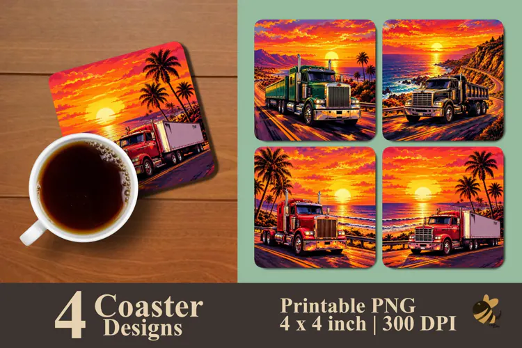 Sunset Truck Coaster Sublimation Designs