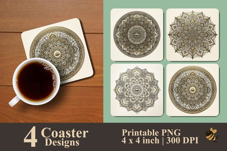 Elegant Mandala Art Coaster Sublimation Designs example image 1