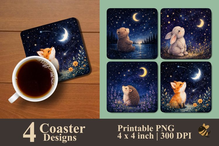 Baby Animal At Night Coaster Sublimation Design