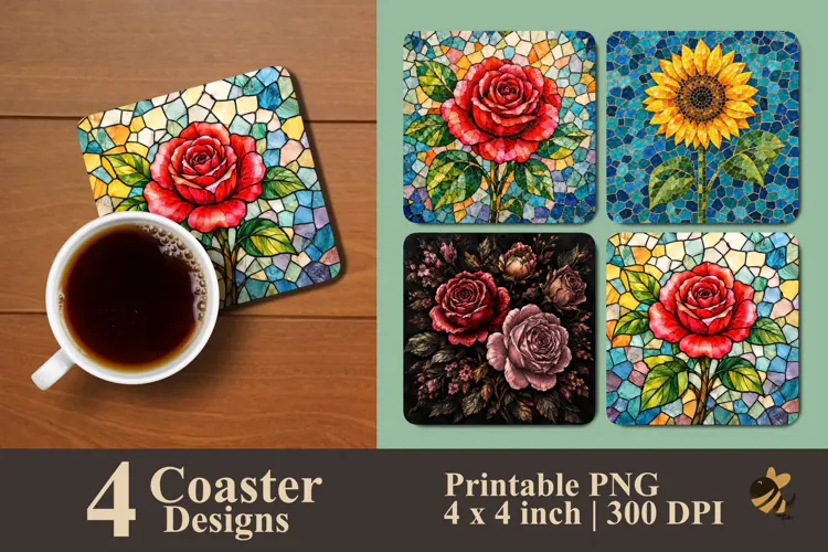 Floral Art Coaster Sublimation Designs