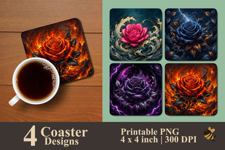 Elemental Roses Coaster Sublimation Designs