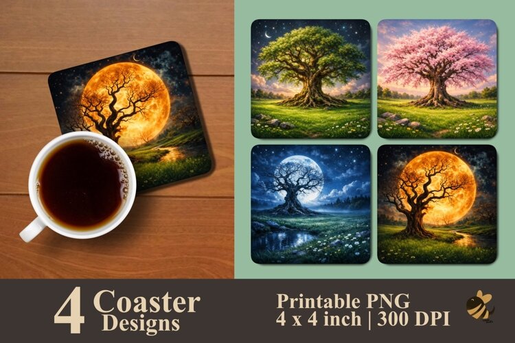 Dreamy Tree Realms Coaster Sublimation Designs example image 1