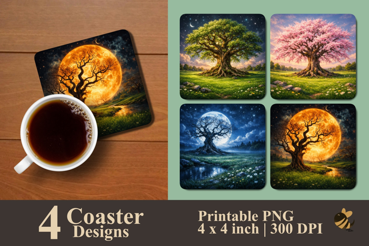 Dreamy Tree Realms Coaster Sublimation Designs