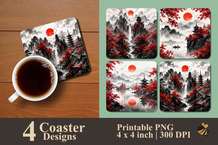 Zen Mountain & Red Maple Coaster Sublimation Designs example image 1