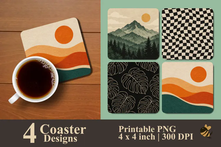 Boho Retro & Mountain Landscape Coaster Sublimation Designs