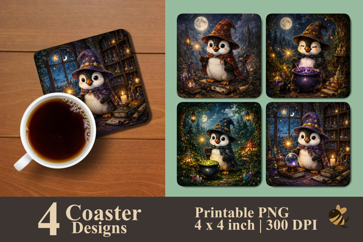Wizardly Penguin Tales Coaster Sublimation Design