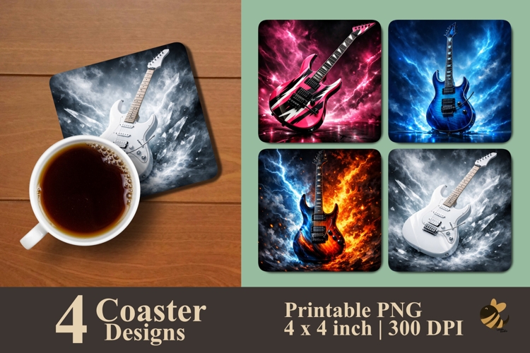 Epic Guitar Coaster Sublimation Design