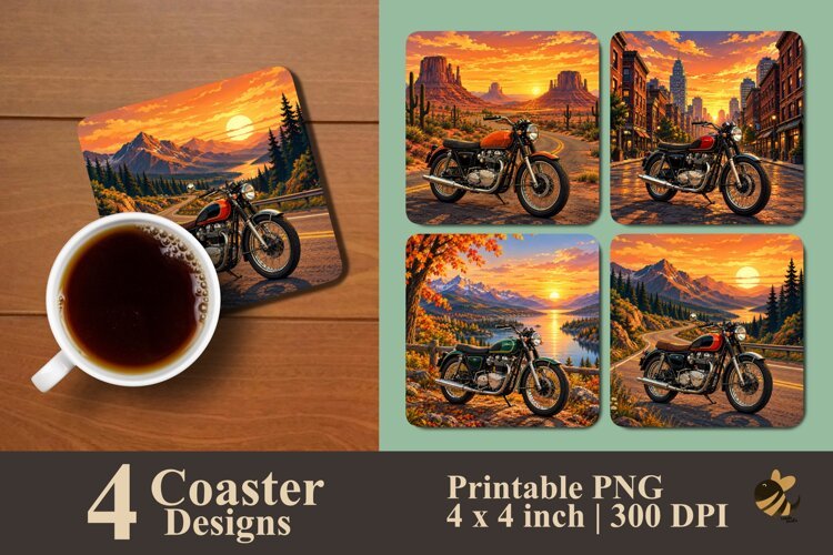 Vintage Motorcycle Coaster Sublimation Designs example image 1