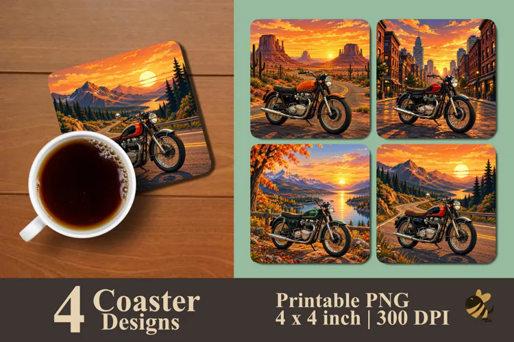 Vintage Motorcycle Coaster Sublimation Designs