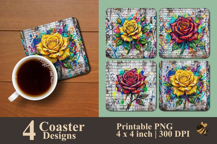 Street Art Brick Rose Coaster Sublimation Designs example image 1