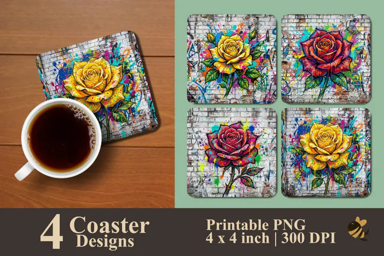 Street Art Brick Rose Coaster Sublimation Designs
