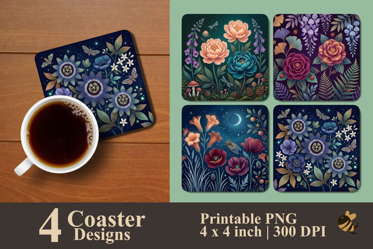 Mystic Night Floral Coaster Sublimation Designs