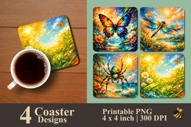 Summer Insects Coaster Sublimation Design