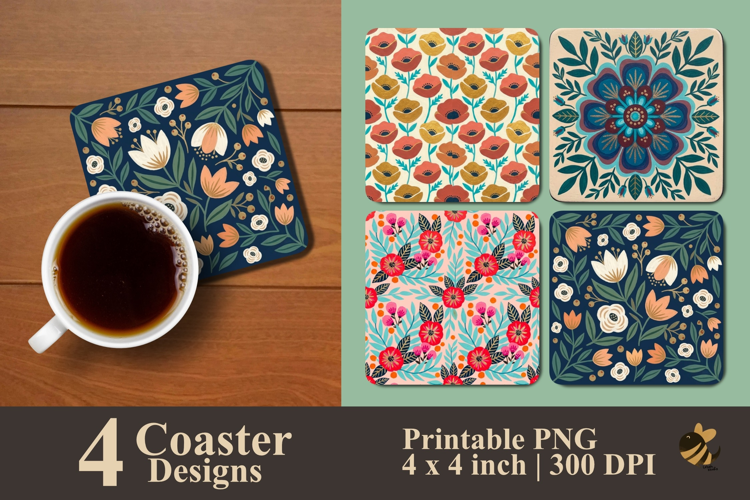 Vintage Folk Botanical Coaster Sublimation Designs