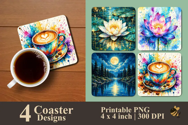 Aesthetic Coffee & Night Scenery Coaster Sublimation Designs