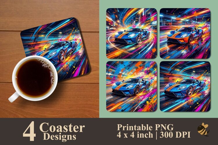 Colorful Racing Car Effects Coaster Sublimation Designs example image 1