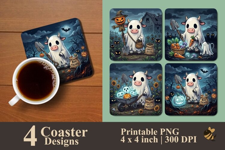 Ghostly Cow Collection Coaster Sublimation Designs example image 1