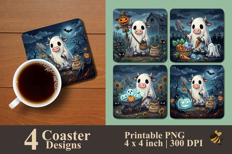 Ghostly Cow Collection Coaster Sublimation Designs