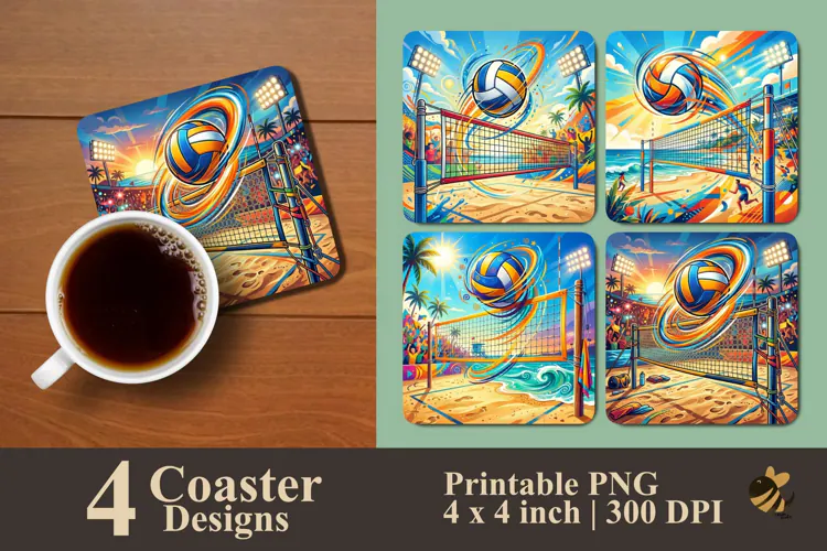 Beach Volleyball Coaster Sublimation Designs