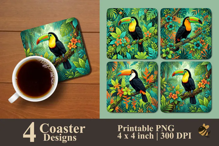 Tropical Toucan Bird Coaster Sublimation Designs
