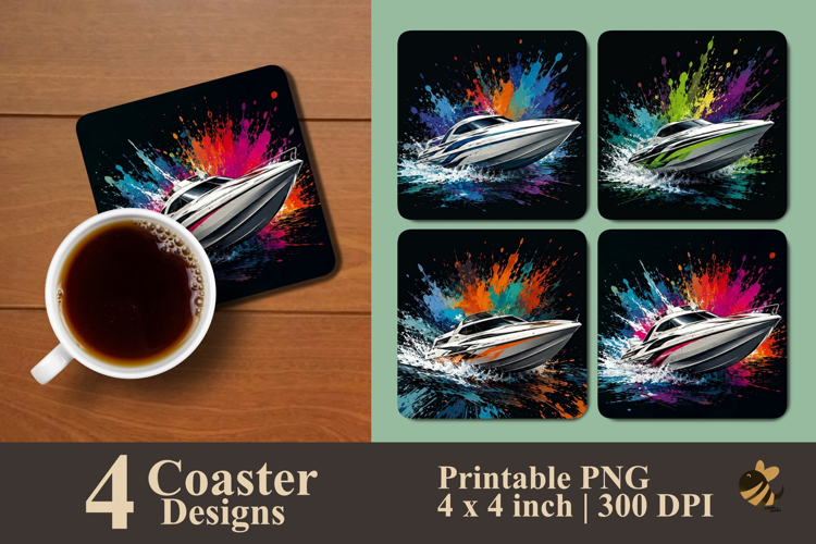 Speed Boat Splash Collection Coaster Sublimation Designs