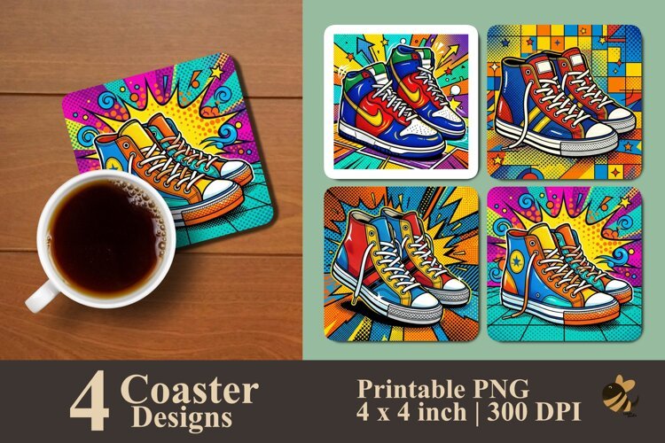 Pop Art shoes Coaster Sublimation Designs example image 1