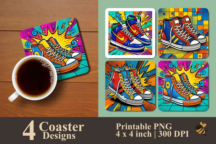 Pop Art shoes Coaster Sublimation Designs