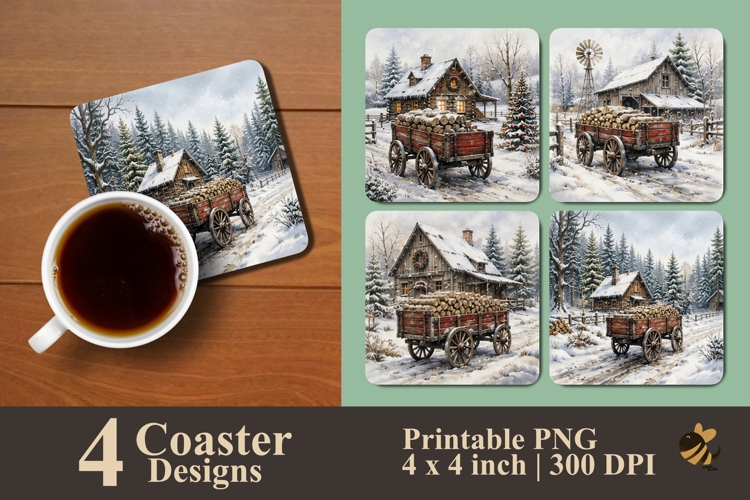 Winter Wagon Collection Coaster Sublimation Designs