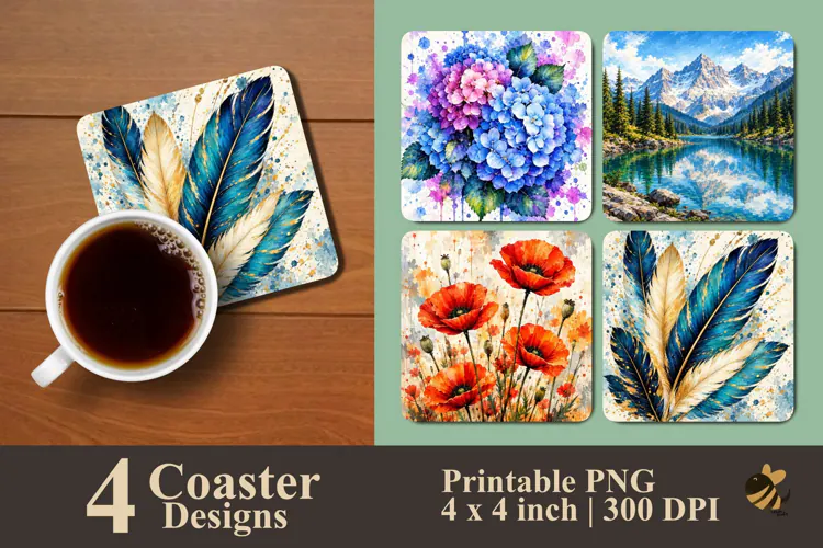 Elegant Feathers & Nature Coaster Sublimation Designs