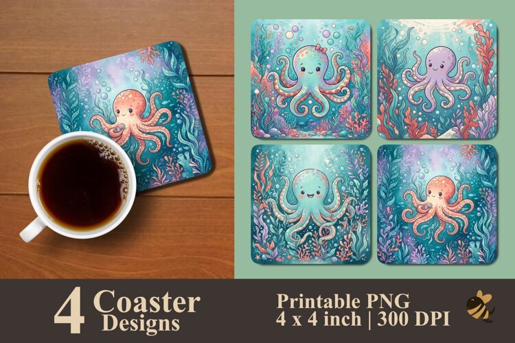 Whimsical Octopus Coaster Sublimation Designs example image 1
