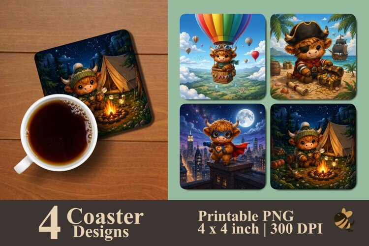 Super Moo Journeys Coaster Sublimation Designs example image 1