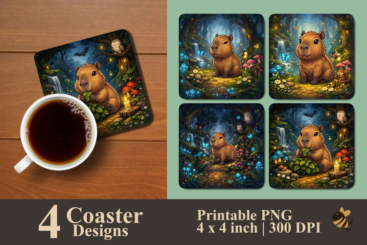 Capybara Mystic Forest Coaster Sublimation Designs