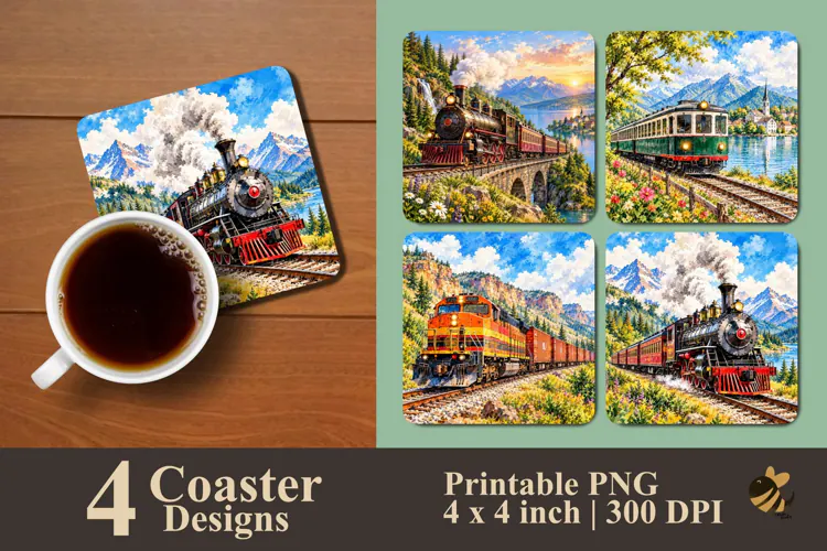 Vintage Railway & Train Coaster Sublimation Design
