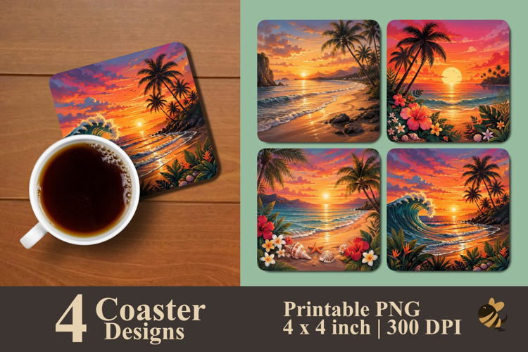 Beauty Sunset Beach Coaster Sublimation Designs