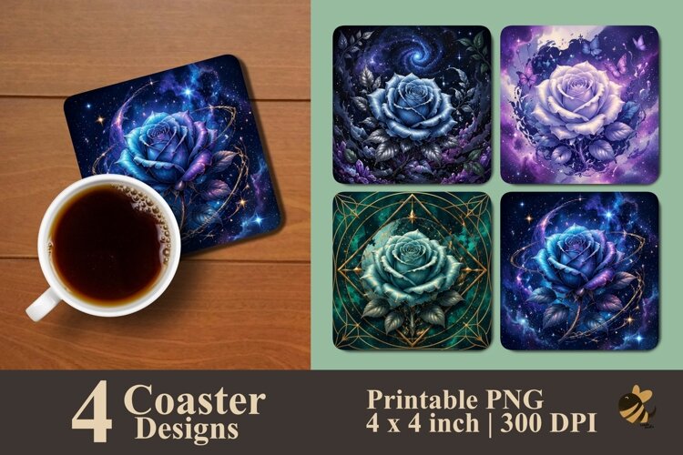 Cosmic Rose Elegance Coaster Sublimation Designs example image 1