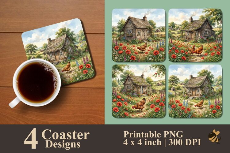 Village Farm Coaster Sublimation Designs example image 1