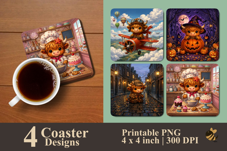 Highland Cow Journeys Coaster Sublimation Designs