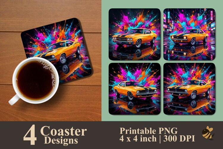 Retro Splash Car Coaster Sublimation Designs example image 1