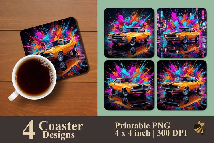 Retro Splash Car Coaster Sublimation Designs