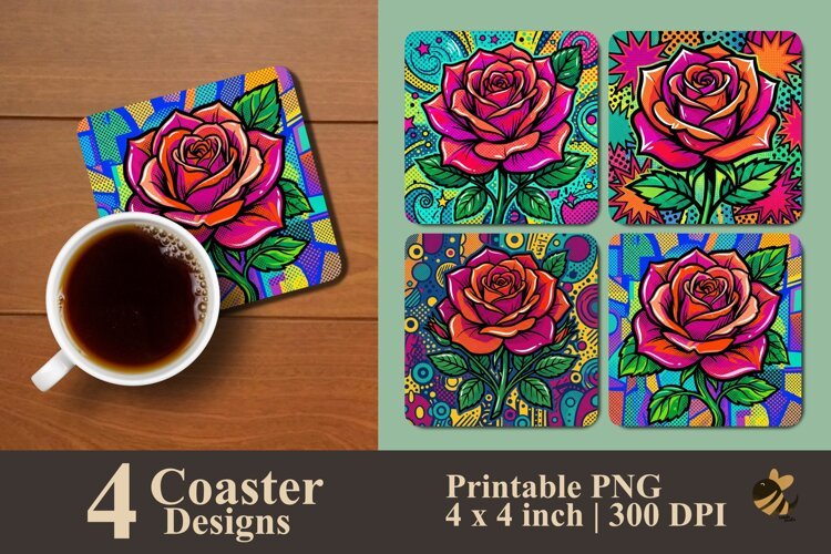 Retro Comic Book Rose Coaster Sublimation Designs example image 1