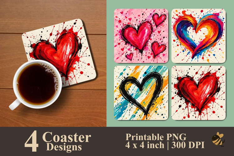 Color Splash Heart Collection Coaster Sublimation Designs