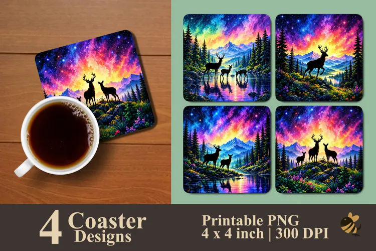Cosmic Deer & Aurora Mountain Coaster Sublimation