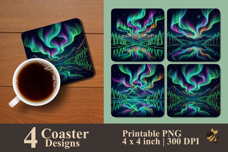 Neon Landscape Coaster Sublimation Designs example image 1