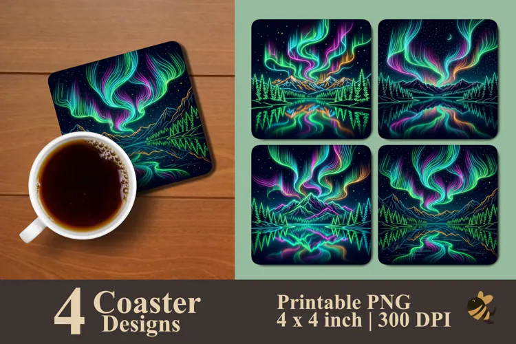 Neon Landscape Coaster Sublimation Designs