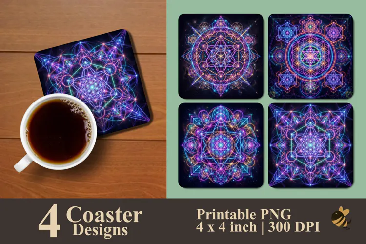 Glowing Sacred Geometry Coaster Sublimation Designs