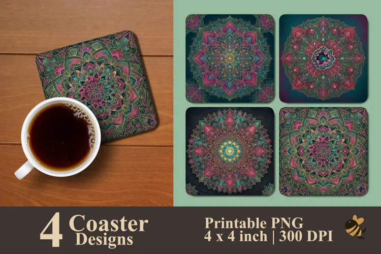Beauty Mandala Coaster Sublimation Designs
