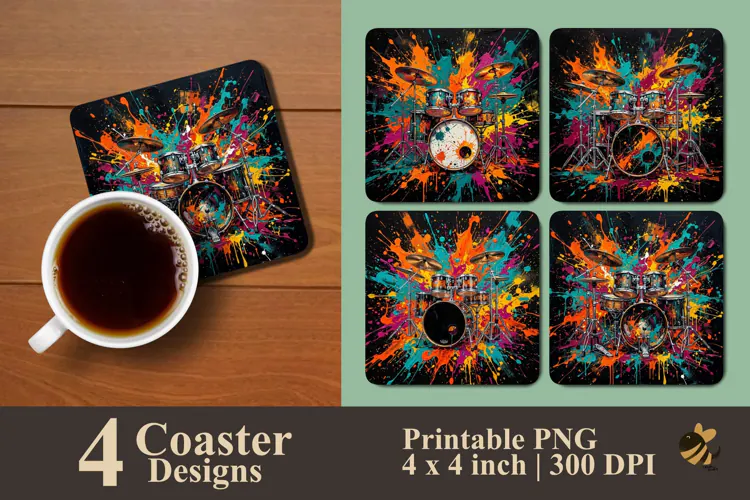 Colorful Musical Drum Coaster Sublimation Designs