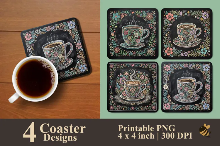 Vintage Chalk Art Coffee Coaster Sublimation Designs