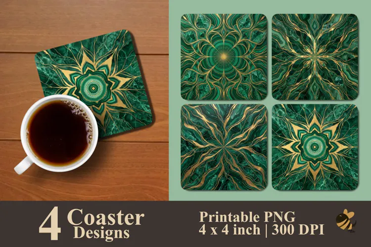 Emerald Marble Coaster Sublimation Designs
